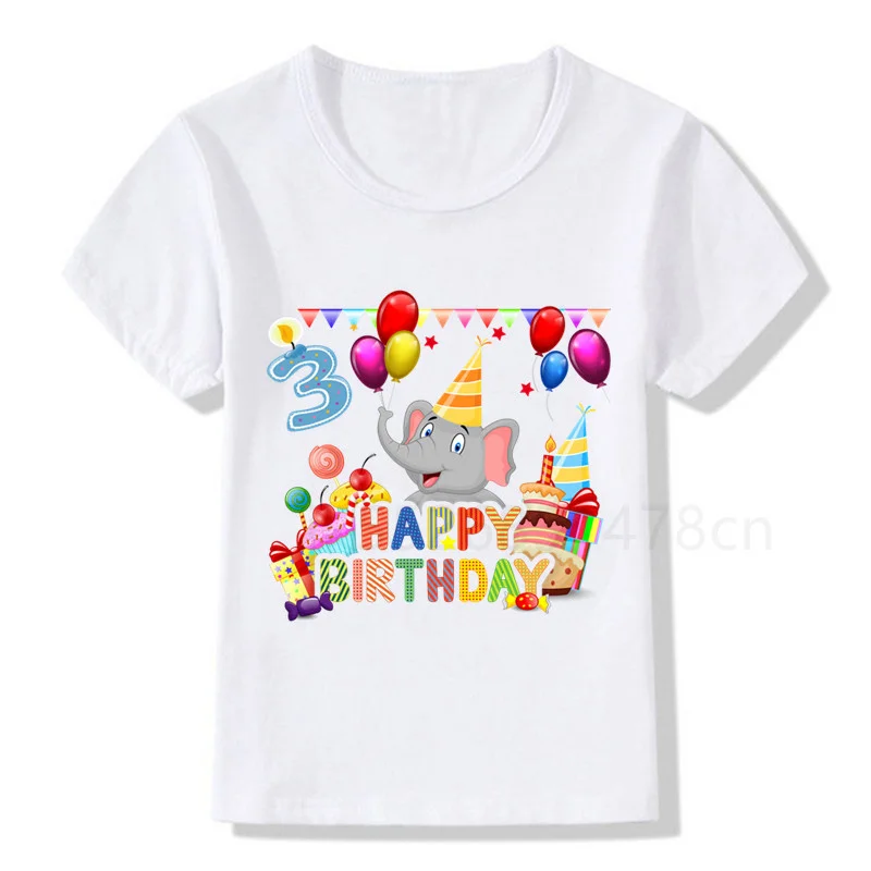 

Kids Elephant Happy Birthday celebration 1-10 Print T Shirt Animal Children Birthday Party Boy T-shirts Boy&Girl Tshirt Present