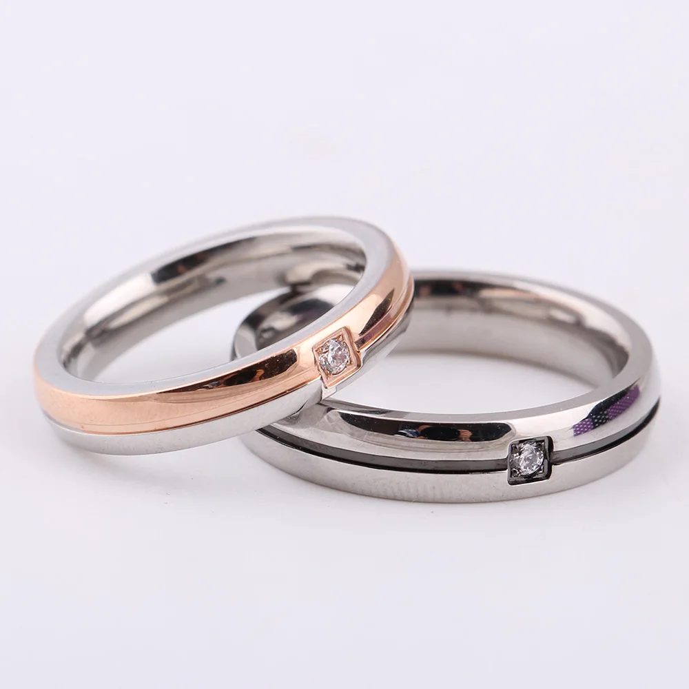 New Fashion Stainless steel Zircon Couple Rings for Women Men Wedding Engagement CZ Ring Unique jewelry