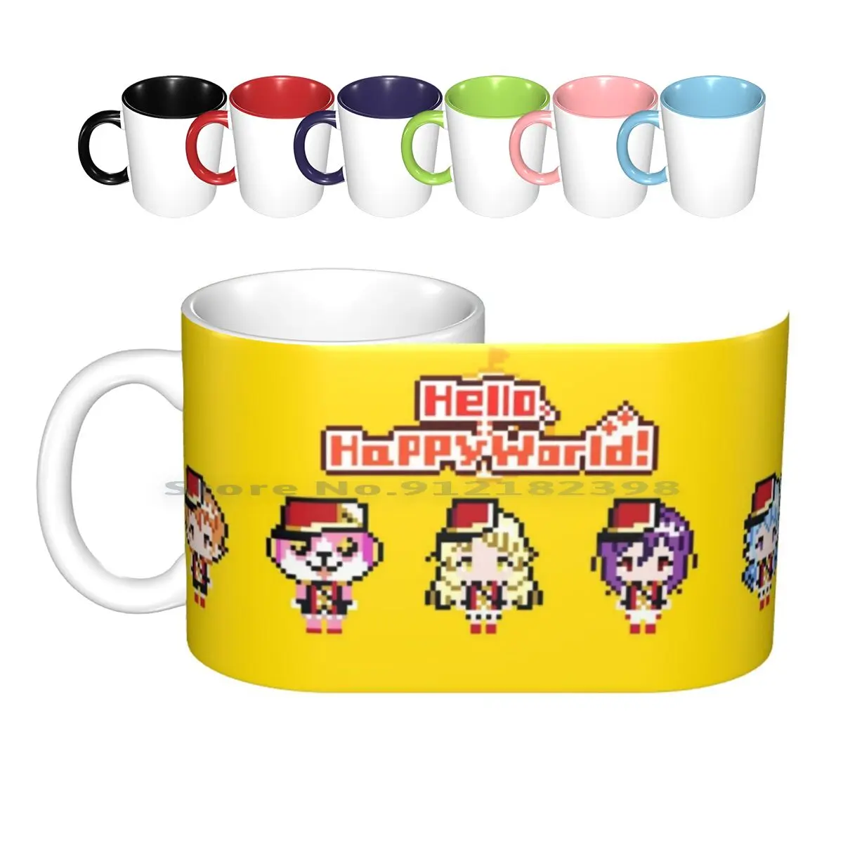 Bang Dream ! Hello Happy World Pixel Art Ceramic Mugs Coffee Cups Milk Tea Mug Bang Dream Bandori Anime Manga Comic Japanese