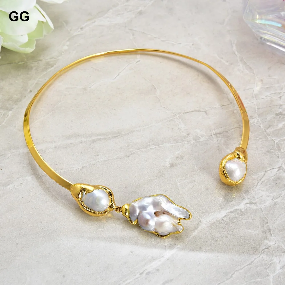 GuaiGuai Jewelry White Keshi Pearl 18 K Yellow Gold Color Plated Choker Necklace