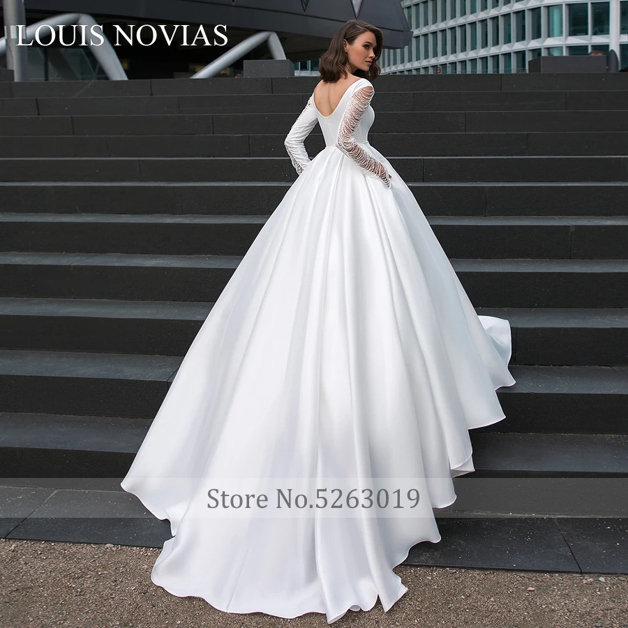 Louis Novias – robe de mariée en Satin mat à manches longues, luxueuse tenue de bal