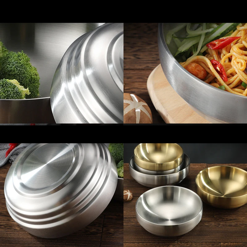 Ramen Bowl Double-layer Noodle Bowl Big Capacity Soup Bowl Heat Insulation Ramen Bowl for Kitchen Stainless Steel Metal Stocked