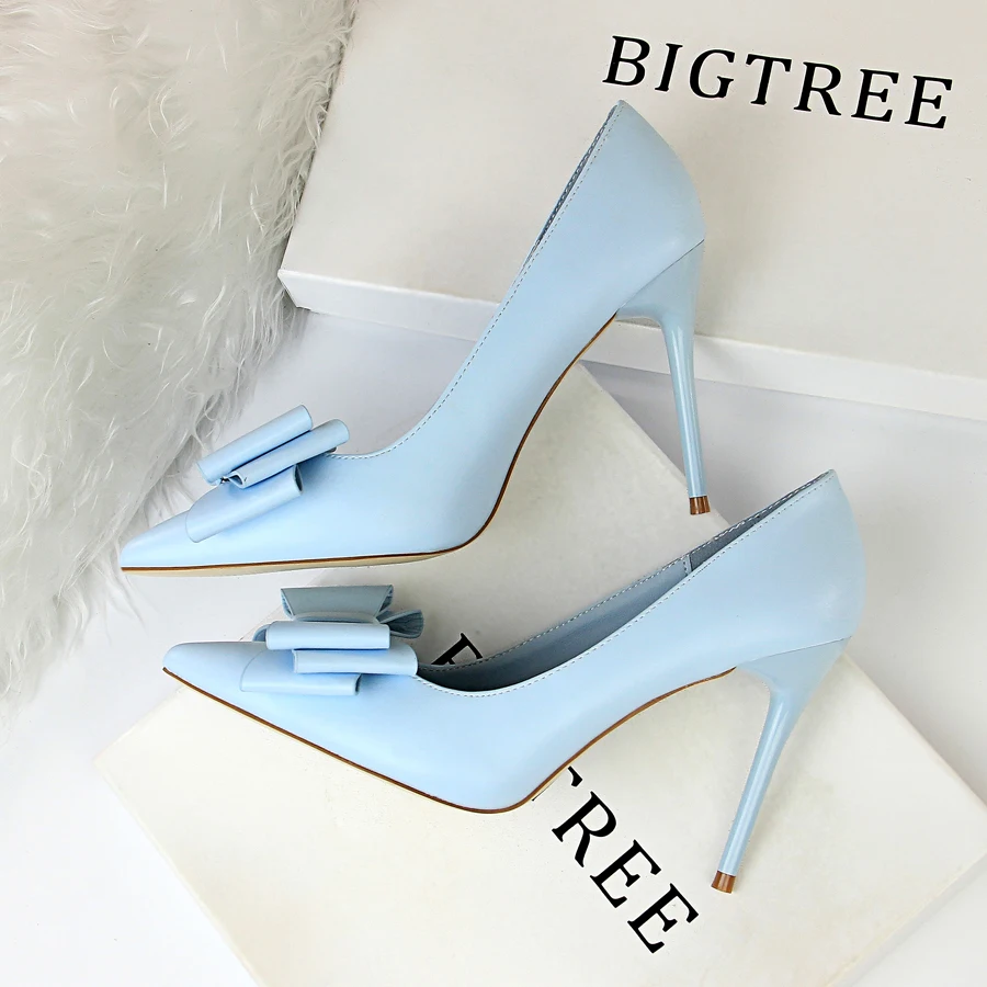 

BIGTREE Sweet Bowknot Slip-On Women Shoes Soft Leather Shallow Pointed Office Shoes Women Pumps Autumn Fashion High Heels Shoes