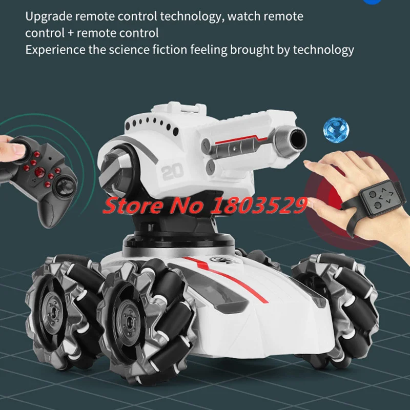 2.4G Watch Control Water Bomb RC Tank With Light & Music Shoots Ball Battle   Tracked Vehicle Remote Control War Tank Car Gifts