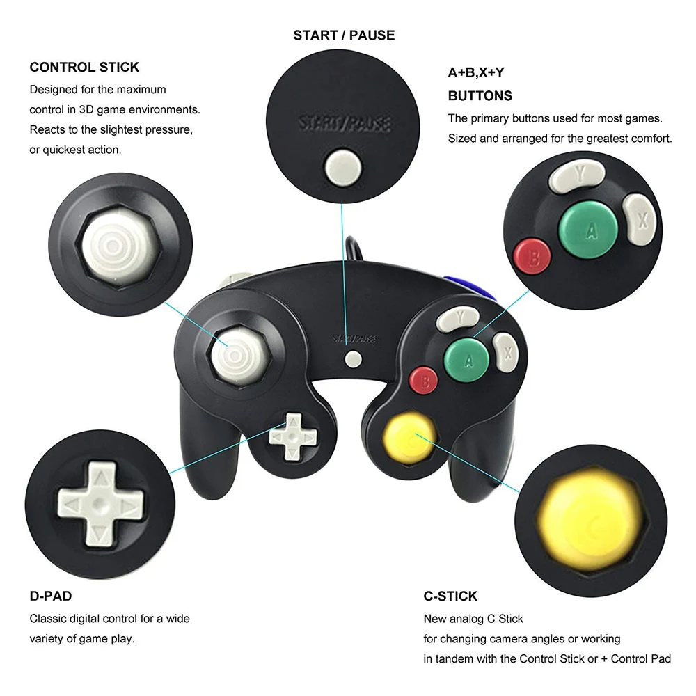 Wired GamepadสำหรับNintendo NGC GCสำหรับGamecube ControllerสำหรับWii Wiiu Gamecube Joystick Joypadเกมอุปกรณ์เสริม