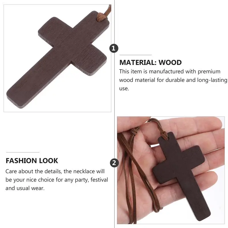 12pcs Natural Wood Cross Pendant Necklace Handmade Wooden Crosses Crucifix Necklace Pendant Ornaments For Women Men