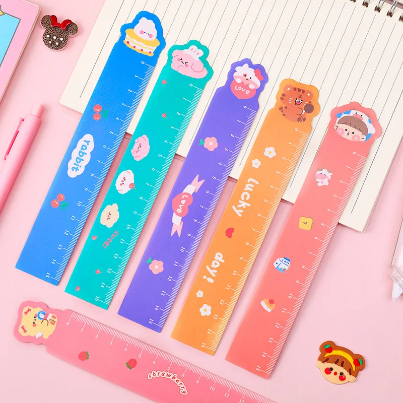 6 Pcs /set Cute Pet Straight Ruler Student Stationery Painting Measuring Ruler Multifunction DIY Drawing Tools 15cm Office Learn