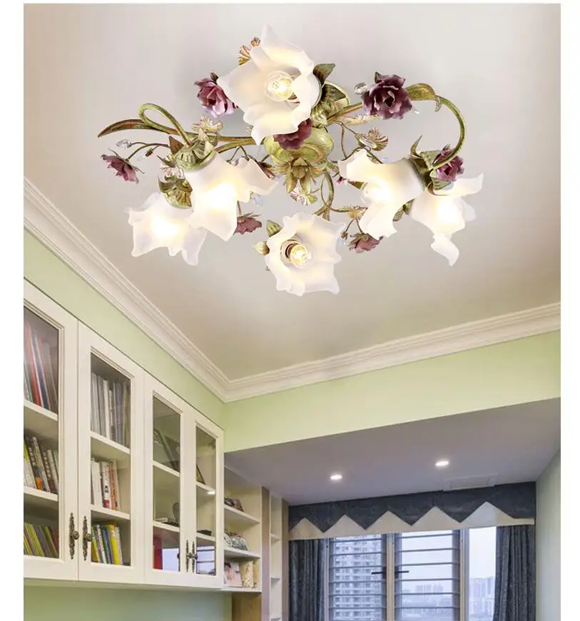 

Floral LED Ceiling Lamp Colorful Deco Ceiling Light D68cm H33cm E14 Decora for Dining Room Living Room Girls Bedroom Glass Shade