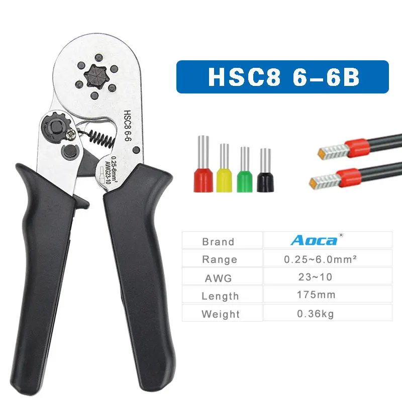 Imagem -04 - Hexágono Hsc8164 4-16 mm 115awg Quadrilátero Tubo Bootlace Terminal Friso Alicate Friso Ferramentas Manuais Hsc8 66 0.25-6 mm 2310awg