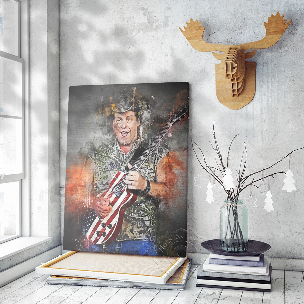 America Singer Guitarist Theodore Anthony Nugent Poster, Nuge Psychedelia Rock Musician Art Prints, Canvas Painting Mural Decor