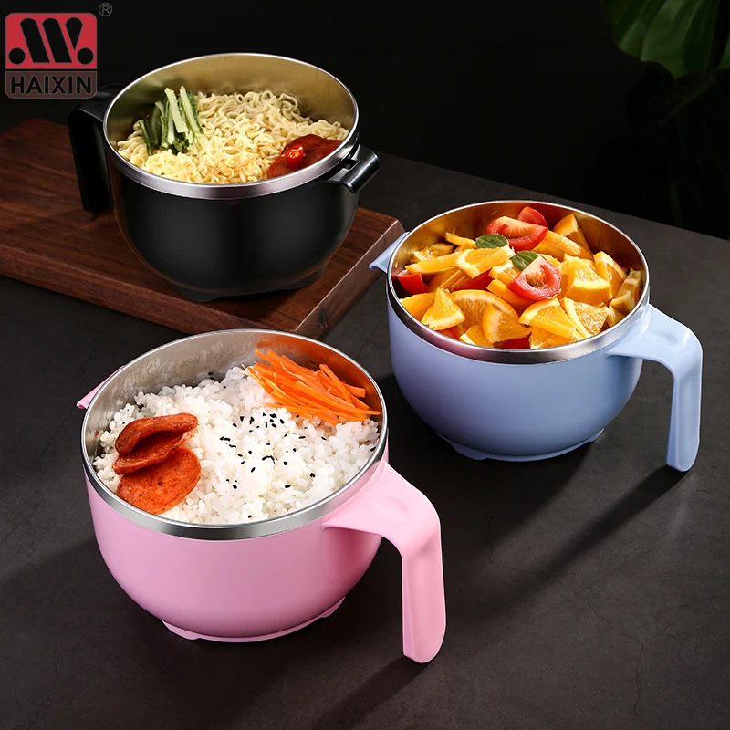 HAIXIN 900ml 1200ml Stainless Steel Lunch Box Portable Kid Round Bento Box Food Container Box With Handle Instant Noodles Bowl