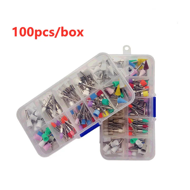 100pcs/box dental tools Alloy dental Prophy polishing brush Cup Flat/Pointed Polishing Brushes Disposable Dental Care Brush Head