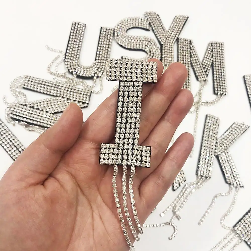1Pcs Rhinestone English Alphabet Tassel Letter Sew On Patches For Clothing Badge Paste For Clothes Bag jacket A-Z
