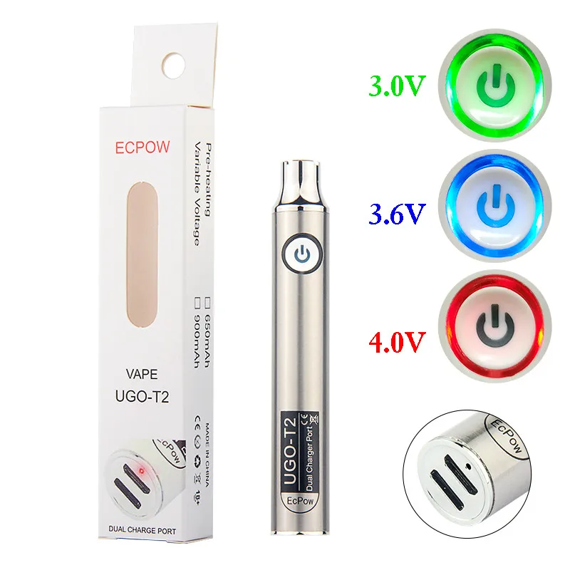 Cigarrillo electrónico de precalentamiento, vaporizador de voltaje Variable, 1 piezas, CBD, 2 puertos de carga USB, UGO-T2