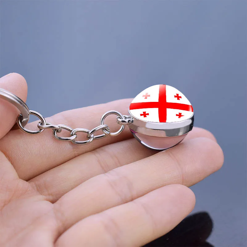 Flag Keychain Countries Flag Syria Iran and Jordan Kuwait Georgia Iraq Flag Key Chains National Flag Pendant Glass Ball Jewelry