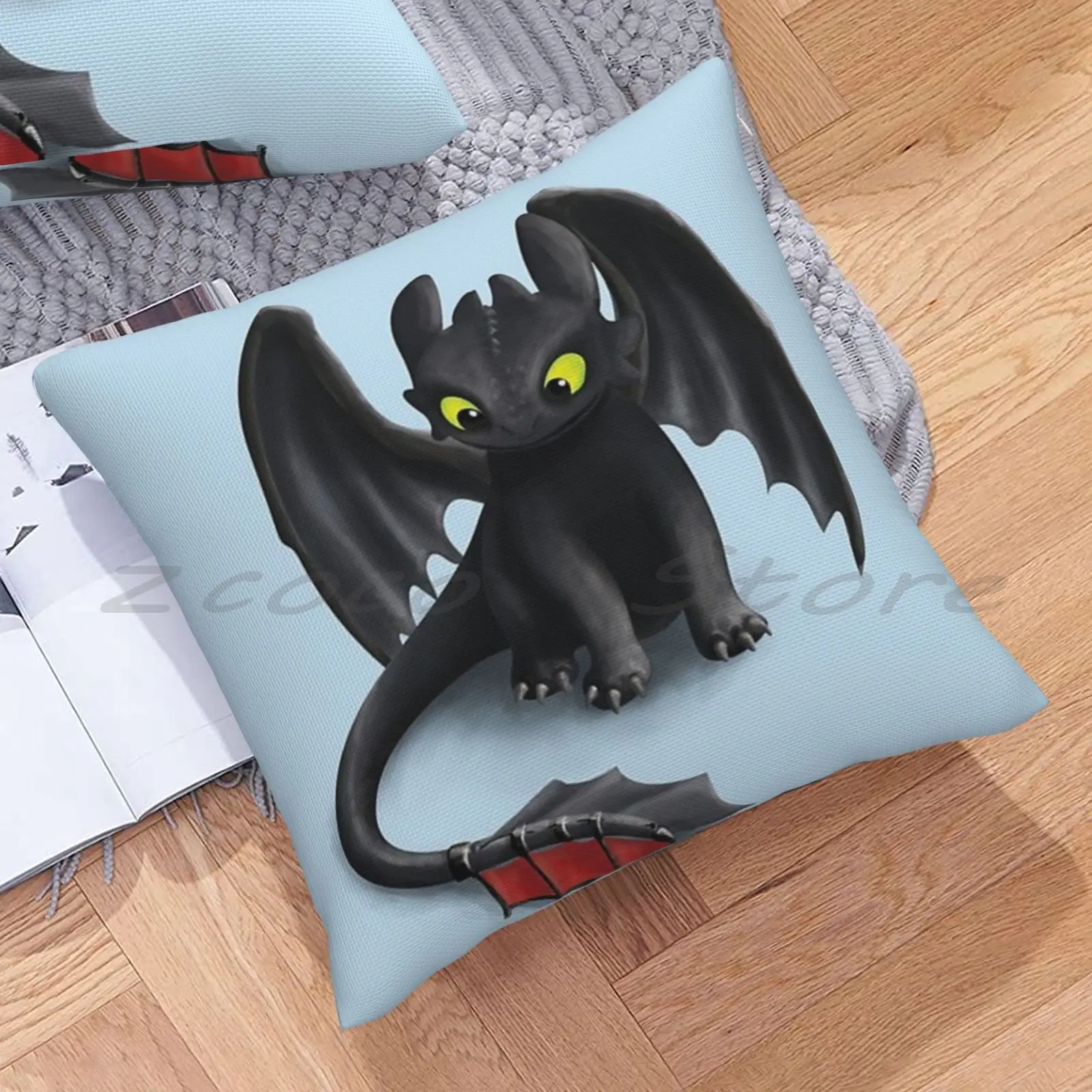 Toothless , Print Customize Pattern Flax Plush Velvet Fabric Pillow Case Toothless Night Fury Inspired Dragon Fashion New