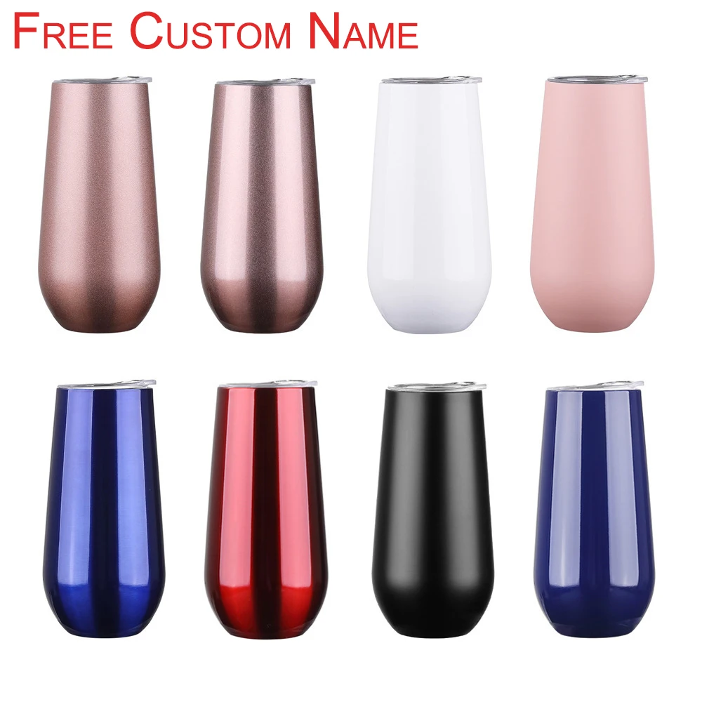 Custom ur name Swig Wine Cup 6OZ Champagne Beer Termos Tumbler Swig Stemless Rose Gold Stainless Swig Tumbler Insulated Thermos