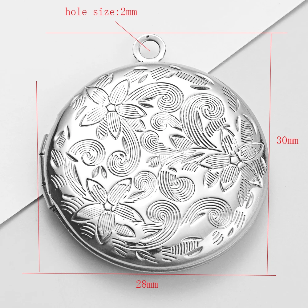 4pcs/lot Stanless Steel Vintage Flower Pattern Photo Frame Locket Charms Can Open Round Photo Box DIY Accessories 3 Colors