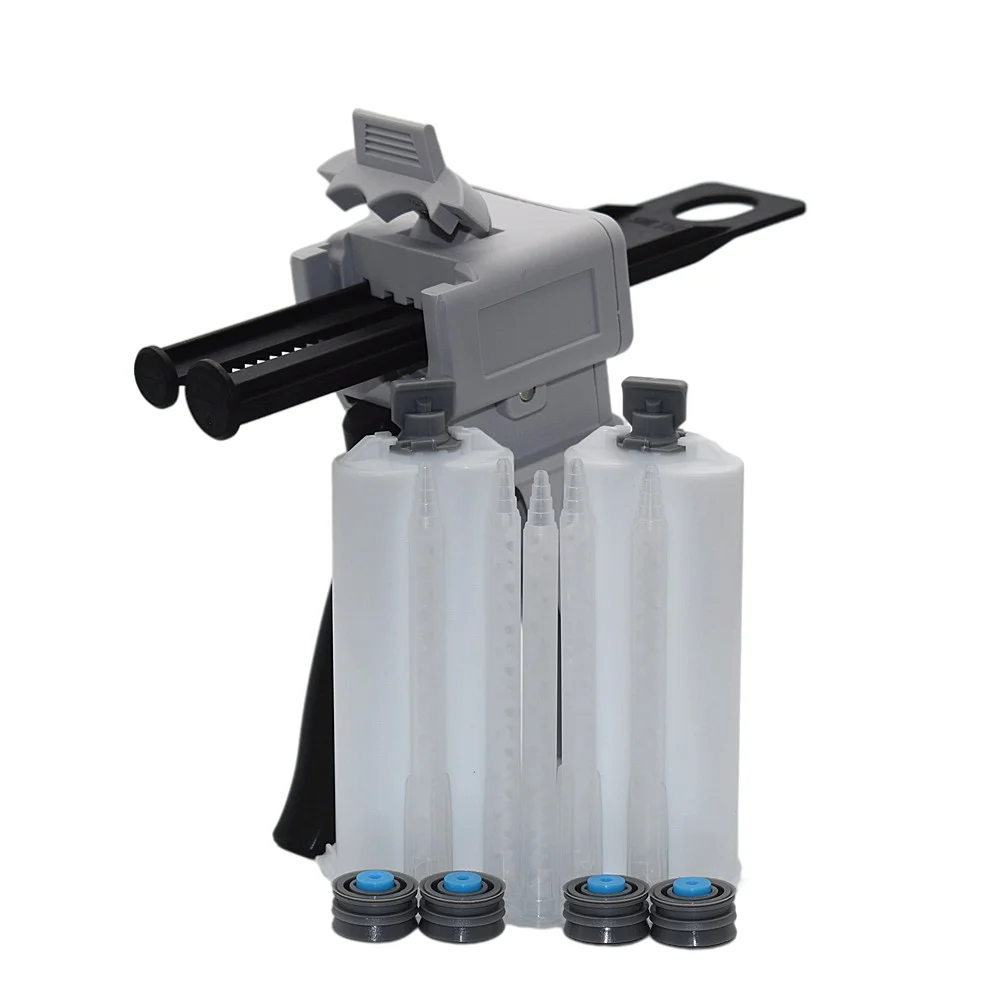 

50ml Glue Gun 1:2 AB Glue Caulking Gun Dispenser with 2pcs 50ml 1:1 Empty Dual-Barrel Cartridge and 5pc Static Mixing Nozzle Set