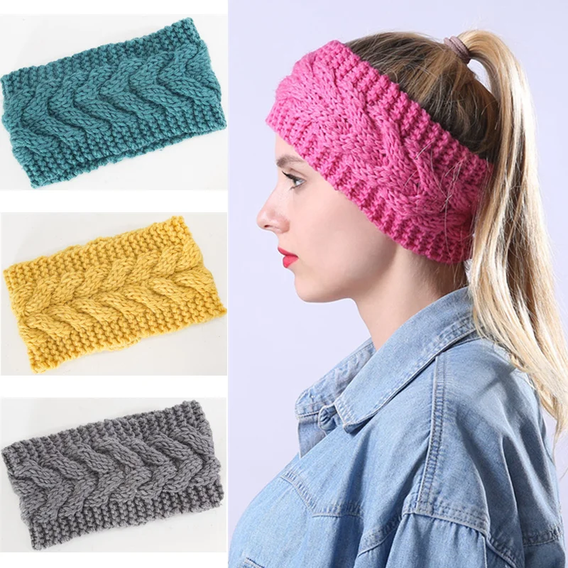 

Winter Warmer Ear Knitted Headband For Women Crochet Bow Wide Stretch Hairband Headwrap Hair Accessories Lady Turban