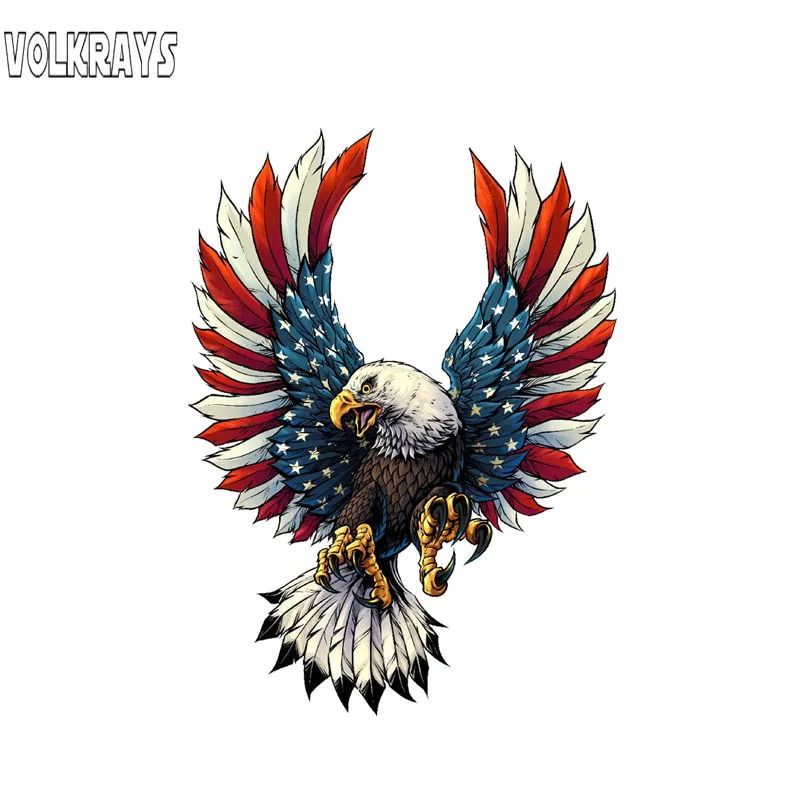 Volkrys-pegatina de moda para coche, calcomanía de vinilo con diseño de águila calva y bandera americana, reflectante, impermeable, protector solar, 13cm x 9cm