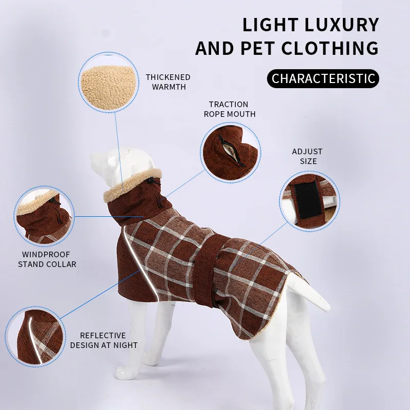 Plaid Wool Coat for Greyhound Greyhound, Reflective Cold-Proof Clothes, Suitable for Autumn and Winter