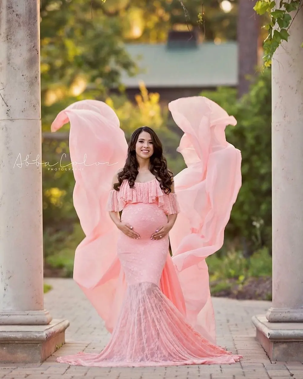 Lace Fancy Women Dress Maternity Photography Props Off Shoulder Pregnancy Dresses Ruffles Maternity Gown Clothes For Photo Shoot