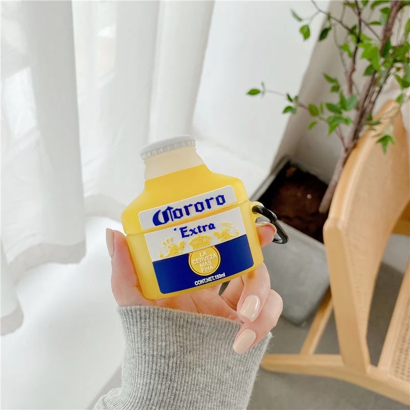 3D Creative Bierfles Draadloze Bluetooth Oortelefoon Case Voor Airpods 1/2 Opladen Doos Siliconen Soft Case Voor Airpods Pro 3