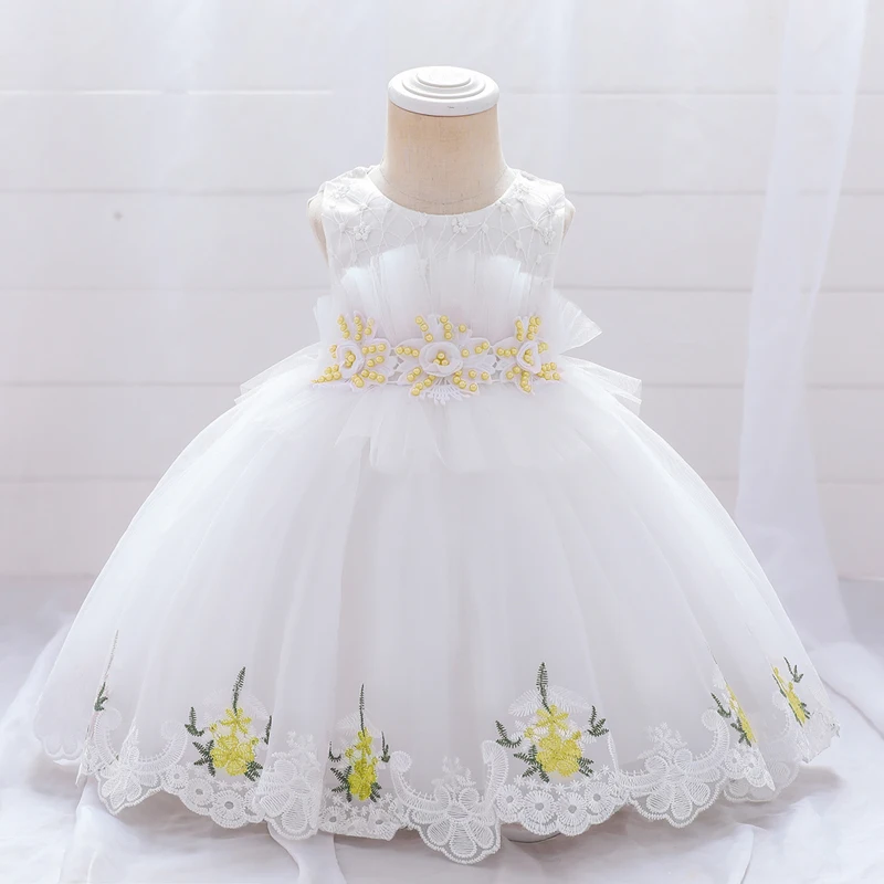 Baby Girl Wedding Party Tutu Fluffy Dress For Girls Infant Birthday Princess Dresses Bead Lace Flower Girl Summer Dress Clothes