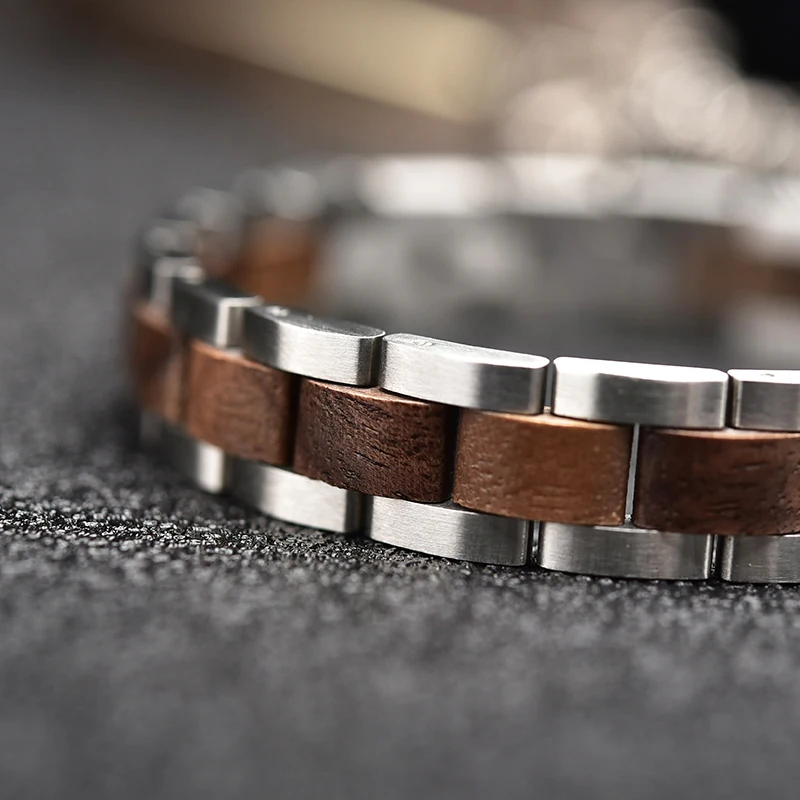 Men's Wood Bracelet Red Solid Wood19.5cm Adjustable With Stainless Steel Jewelry Fashion Hot Sale