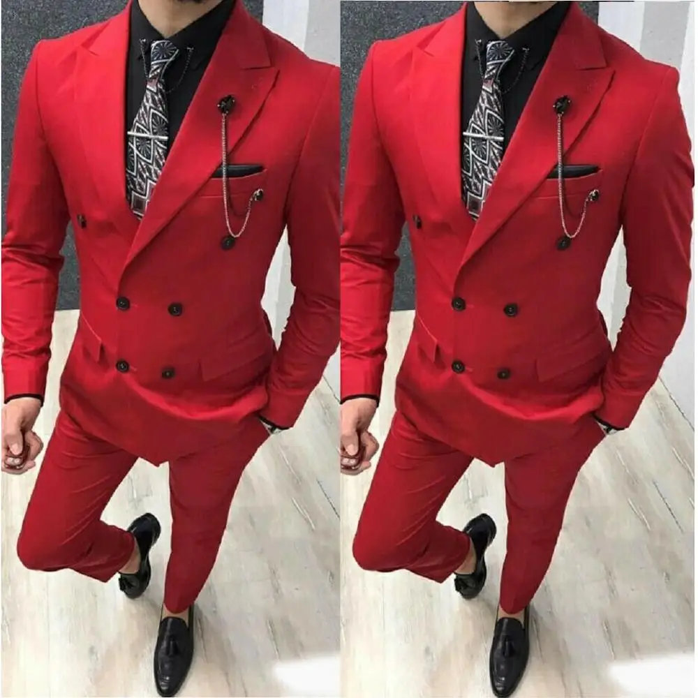 

Red Men's Double Breasted Suits Men's Wedding Suit Groom Mens Suits Prom Dinner Business Evening 2PCS Jacket+Pants