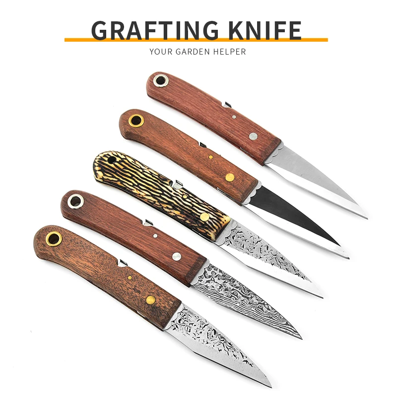 HDL Folding Garden Grafting Knife,Multifunctional Outdoor Knives,Orchard Farm Potted Seedlings Fruit Trees Grafting Plucker