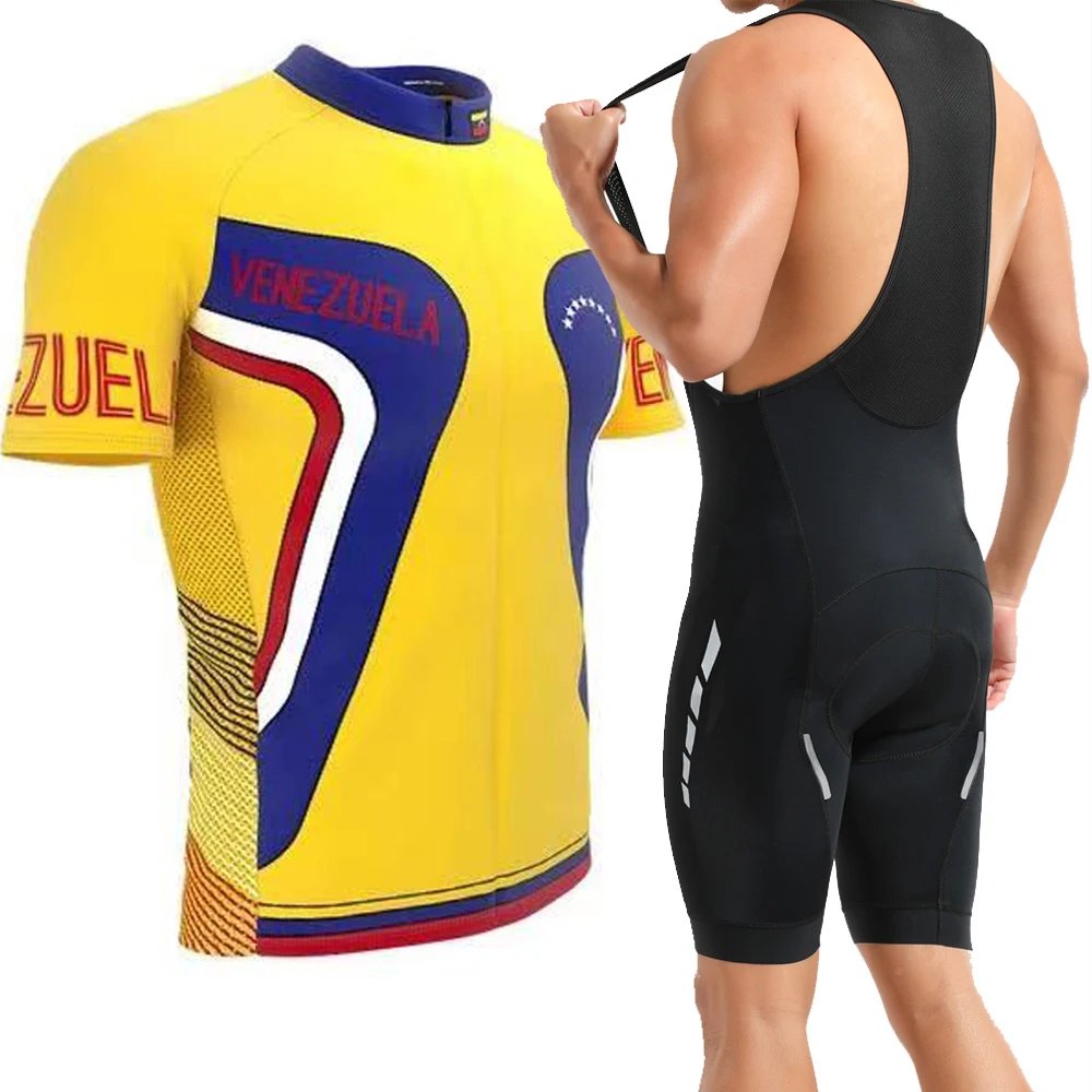 

New Summer VENEZUEL National Flag Cycling Jersey Sets Yellow Bike Clothing Wear Bib Shorts Gel Pad Maillot Ciclismo