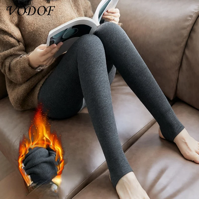 VODOF Ladies Leggings Velvet Warm Pants High Waist Leggings Ladies Solid Color Leggings Comfortable and Warm Stretch Leggings