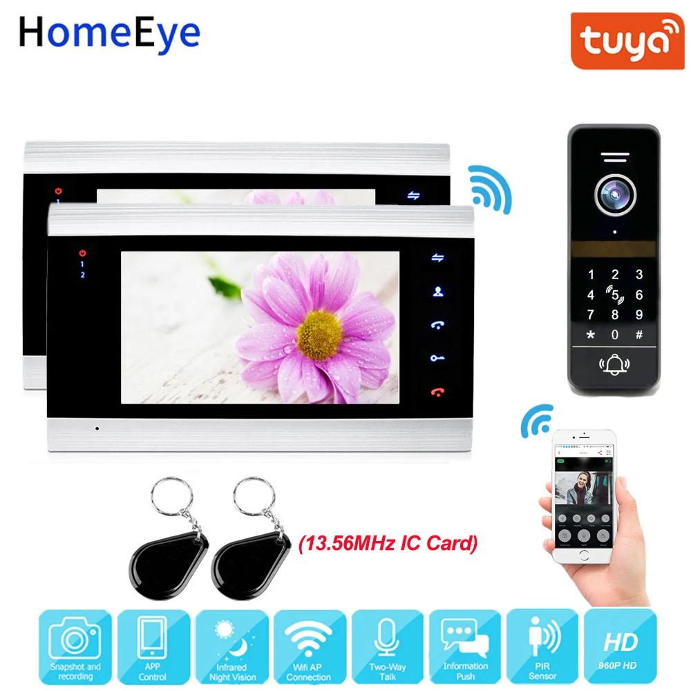 

Видеодомофон TuyaSmart, дистанционное управление через приложение, Wi-Fi, IP, 1080P, клавиатура управления доступом для дома, ИС-карта, обнаружение движения