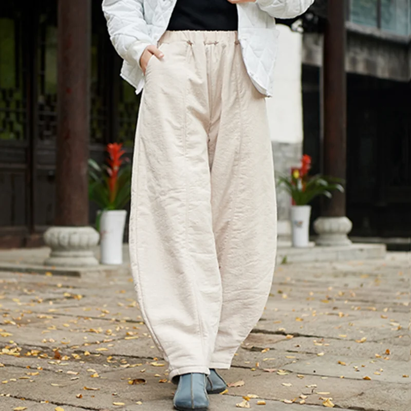 Women  Baggy Cargo Ethnic Vintage Elastic High Waist Loose Long Cotton Line Oversize  Trousers Wide Leg Clothes  Large Size