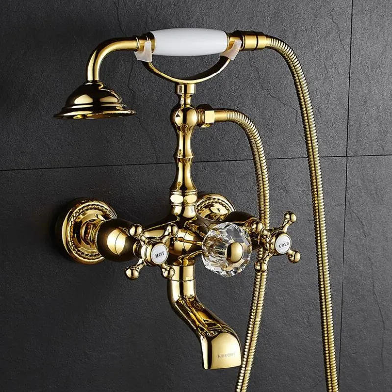 Vidric Fashion luxury high quality brass gold and white wall mounted bath and shower faucet set exposed B&S faucet set