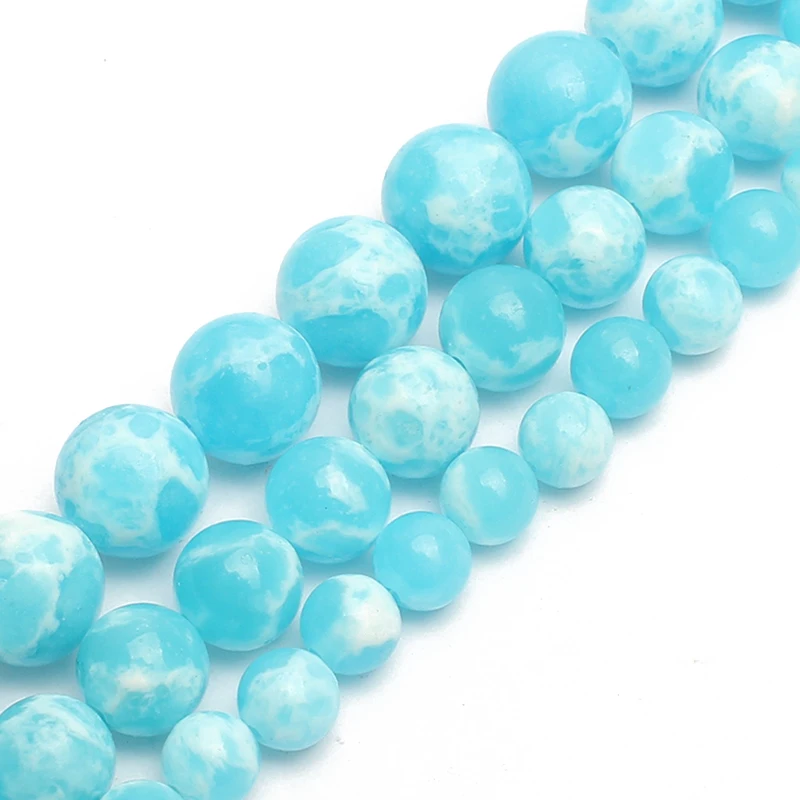 Sky Blue Sea Sediment Stone Loose Round Beads For DIY Bracelet Jewelry Making Strand 15'' 6/8/10mm