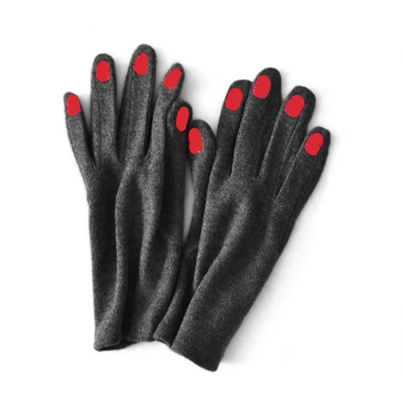 Cute nail polish Embroidery Cashmere Gloves Women Wool Velvet Thick Touch Screen Gloves Female Winter Warm Driving Gloves H100