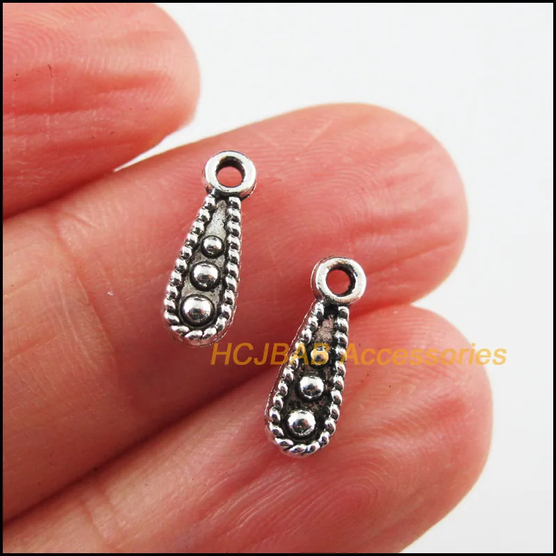 100 New Teardrop Charms Tibetan Silver Tone Tiny Waterdrop Pendants 4x12mm