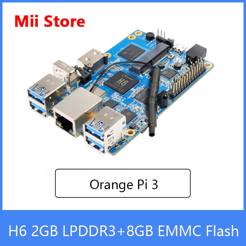 Orange Pi 3 H6 2GB LPDDR3 + 8GB EMMC Flash Gigabyte Ethernet Port AP6256 WIFI BT5.0 4 * USB3.0 supporto Android 7, scheda calda Ubuntu