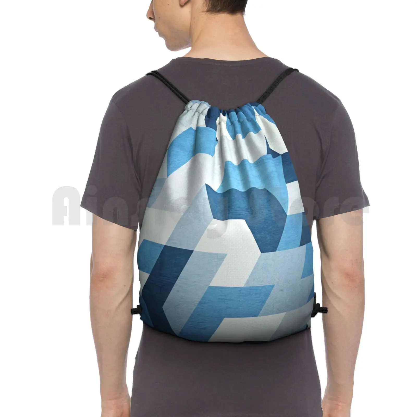 Abstract Geometry Backpack Drawstring Bags Gym Bag Waterproof Blue Silver Abstract Geometric Minimal Minimalistic Color