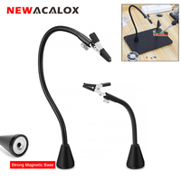 NEWACALOX Soldering Third Hand Tool with Strong Magnetic Base 2pc Flexible Arms Soldering Station PCB Holder 10PC Alligator Clip