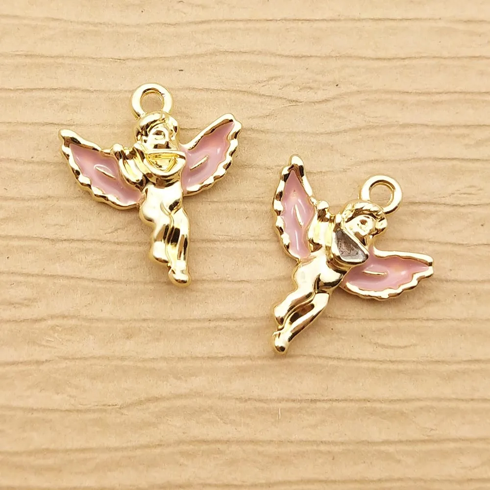 10pcs Wing Angel Charm for Jewelry Making Enamel Earring Pendants Keychain Accessories Diy Craft Supplies Alloy Metal