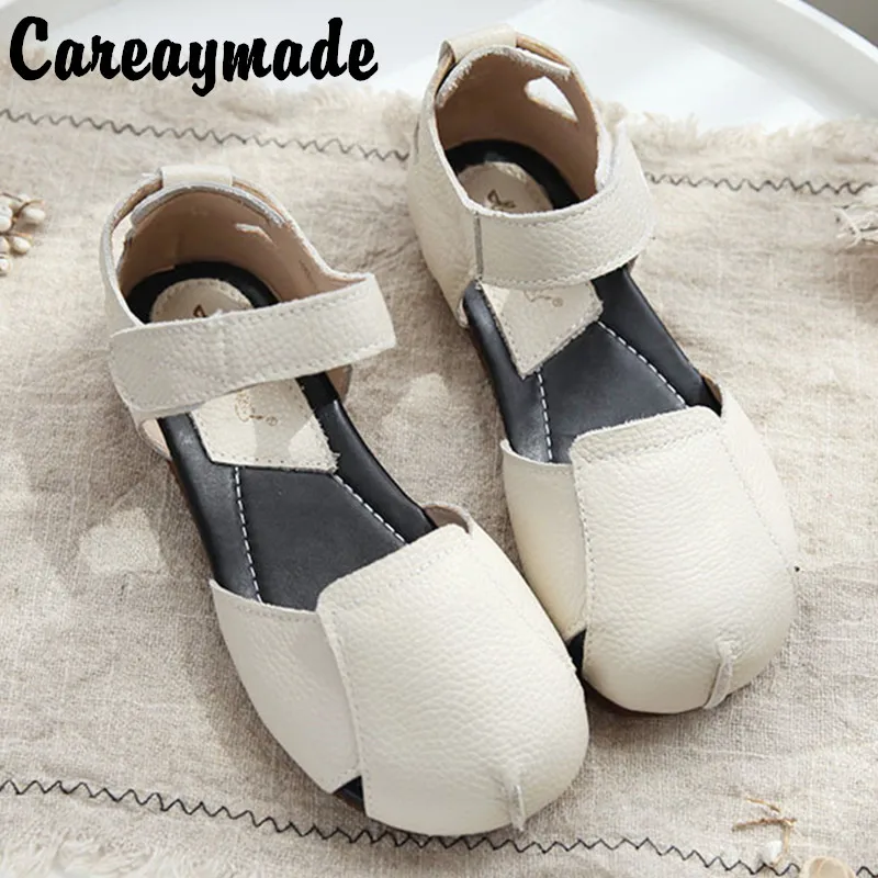 Careaymade-Artistic summer Genuine leather sandals college style flat bottom women's shoes comfortable breathable student shoes