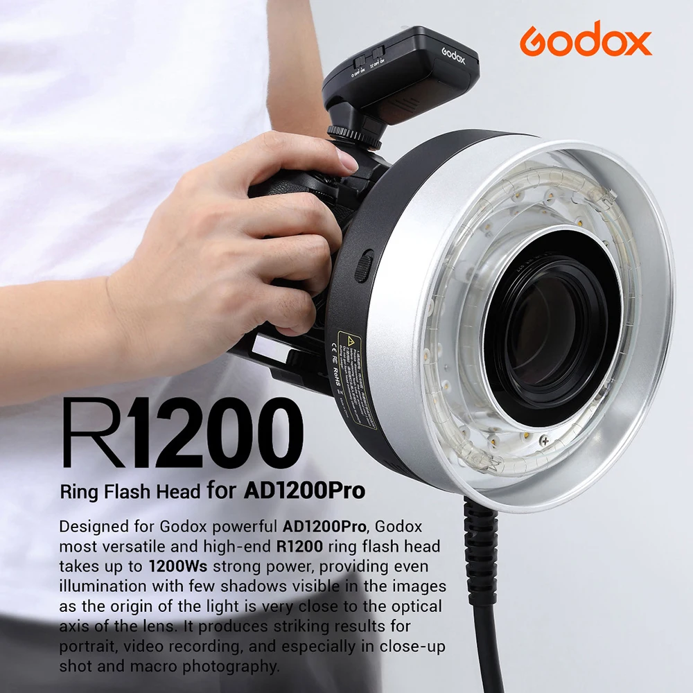 Godox AD1200Pro Flash Light Accessories Ring Head R1200 Honeycomb Grid Reflector Bulb Tube AC Adapter Charger Extension Cord