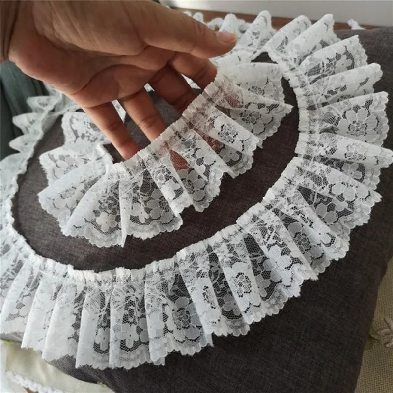 1Yards Hot Pleated Guipure Tulle Lace Trim 5.5cm Ribbon Diy Sewing White Black Lace Fabric Doll Dress Decoration Clothes Crafts