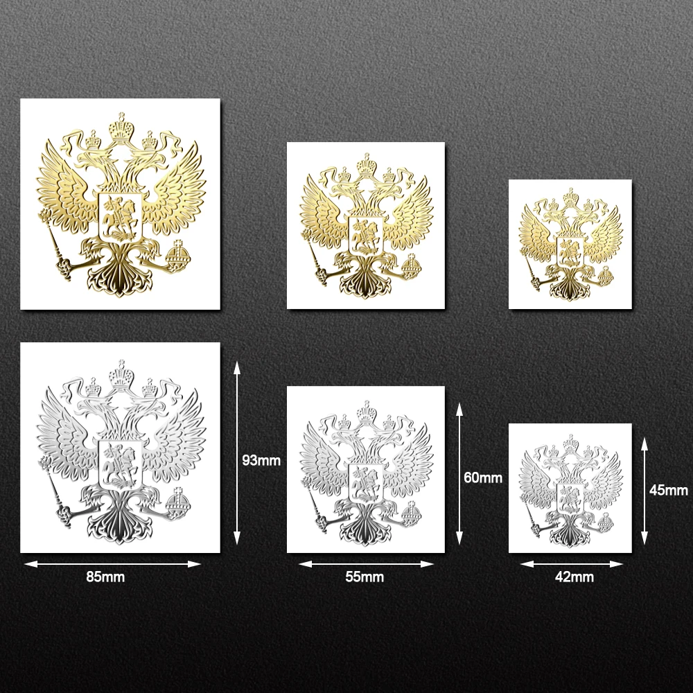 3D Nickel Metal Coat of Arms of Russia Car Window Body Sticker Russian Federation Eagle Badge Automobile Motorcycle Laptop Decal