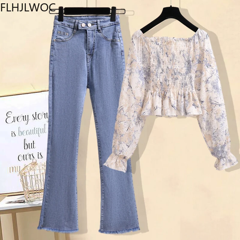 Blusas elegantes de Corea para mujer, Top corto con estampado Floral y hombros descubiertos, diseño de Flhjlwoc, 2021