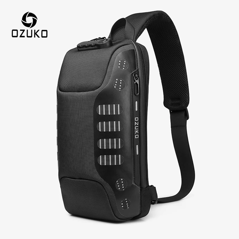 OZUKO-Bolsa multifunções anti-roubo para homens, bolsa de peito masculino, sacos impermeáveis do mensageiro do estilinete, bolsa transversal USB,